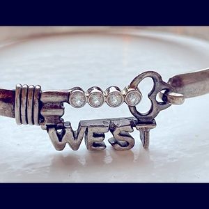 Sterling Silver Key West bangle bracelet key to my heart diamond cubic zirconia